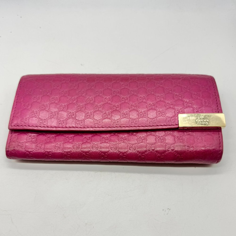 Gucci Micro GG Leather Long Snap Wallet Pink